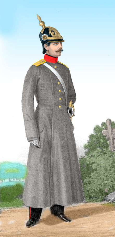 Пехотный обер-офицер в походной шинели образца 1854 г.