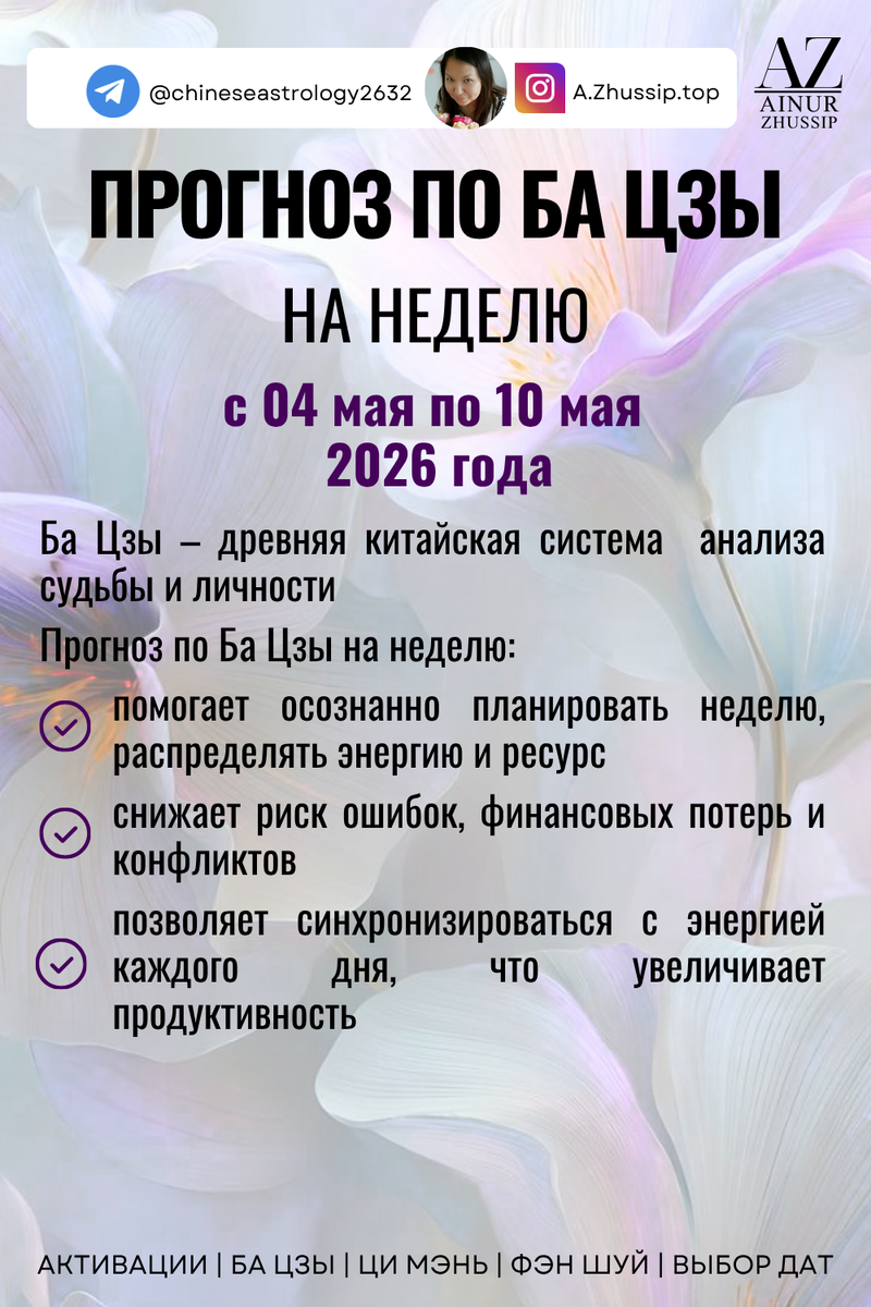 Прогноз по Ба Цзы на неделю с 04 мая по 10 мая 2026 г.