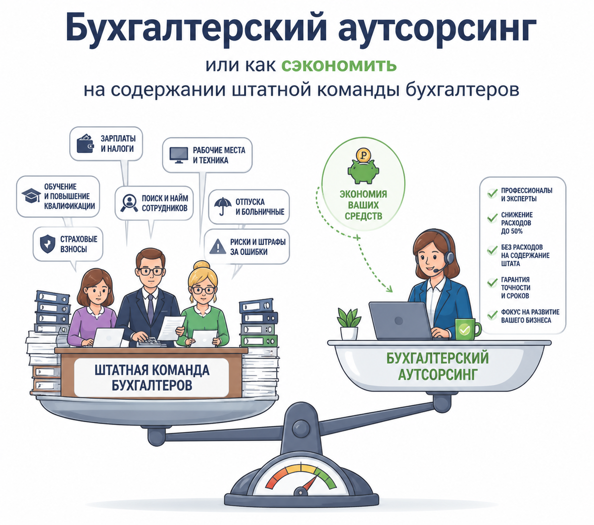 Бухгалтерский аутсорсинг или как сэкономить на содержании штатной команды бухгалтеров