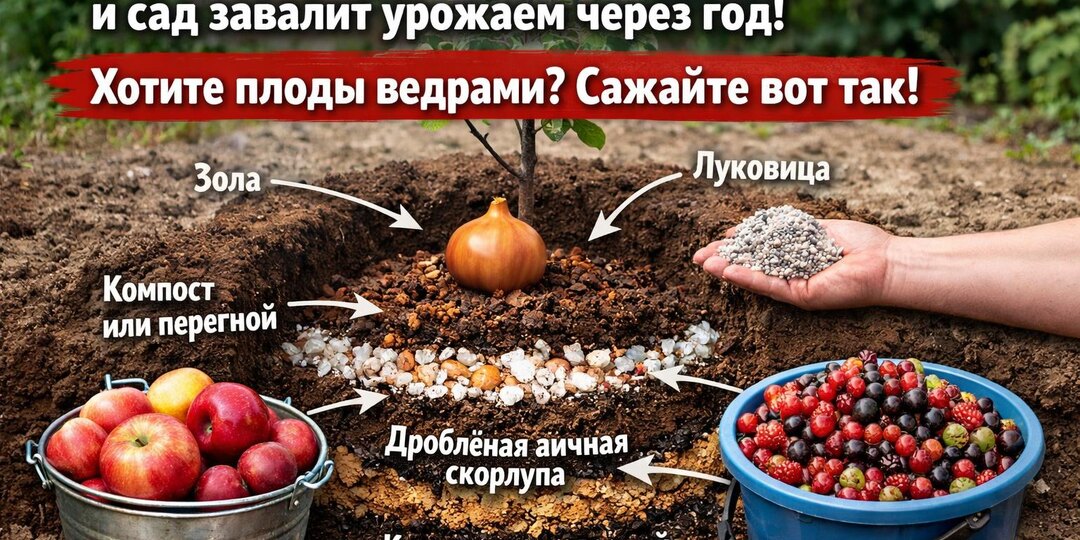 Добавьте в ЛУНКУ при посадке и сад завалит урожаем через год! Хотите плоды ведрами? Сажайте вот так!
