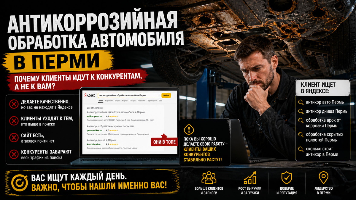 Антикоррозийная обработка автомобиля в Перми: почему спрос есть, а ваш сервис в Яндексе не находят