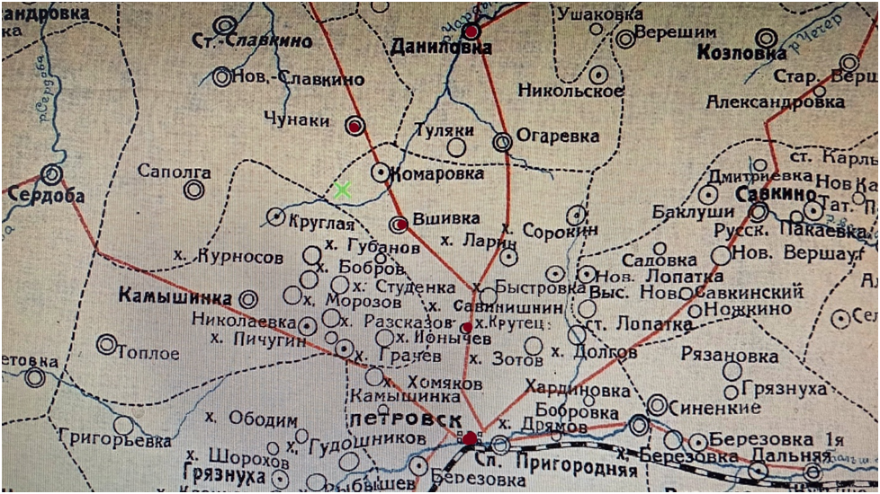 Схематическая карта Петровского уезда (фрагмент), 1912 год.