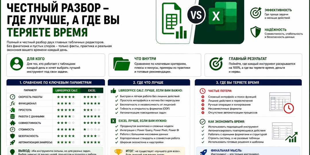 LibreOffice vs Excel — честное сравнение, что выбрать в 2026
