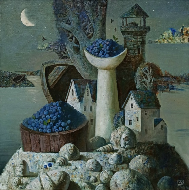©  Андрей Захаренко. Черничный остров. Холст, масло. 100 х 100см. 2022.