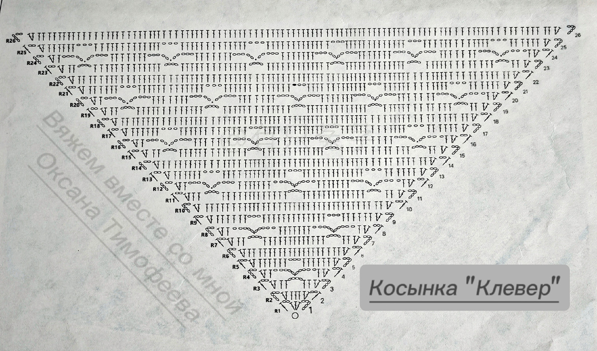 Ажурная косынка крючком "Клевер". Оксана Тимофеева.