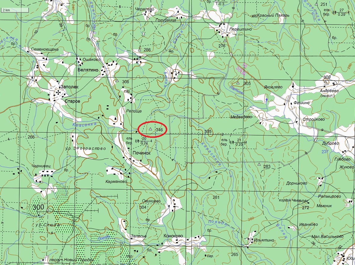 Высота 346 обведена красным кружком