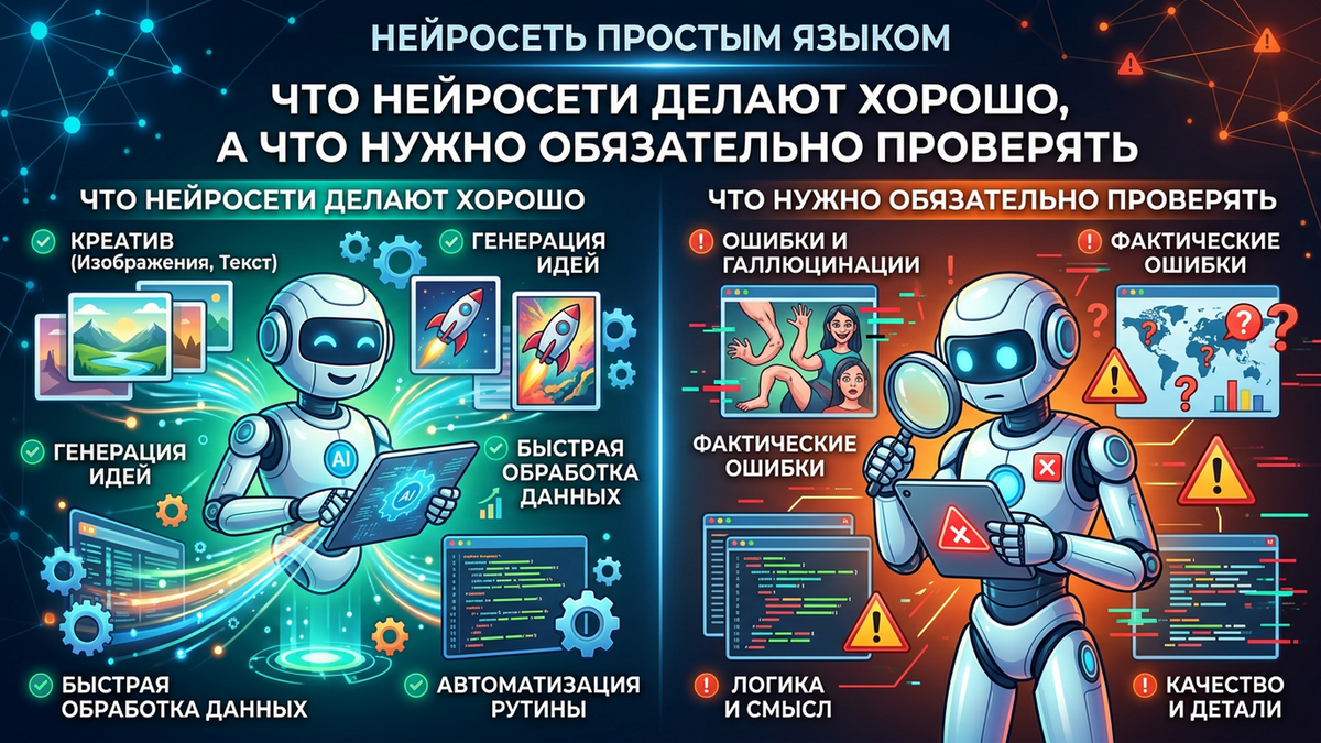 Что нейросети делают хорошо, а что нужно обязательно проверять