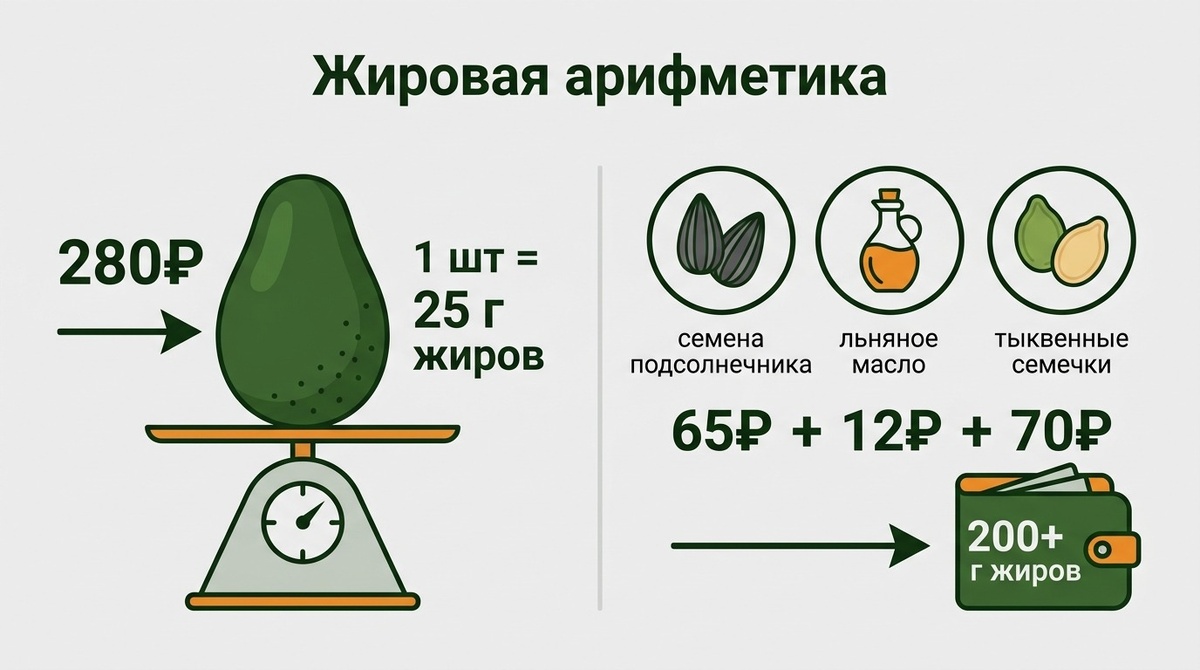 Кроме того, при проблемах с желчным пузырём или поджелудочной большие объёмы жиров из семечек или масла тяжело переваривать. Тут авокадо как более мягкий продукт подойдёт лучше. Индивидуально.