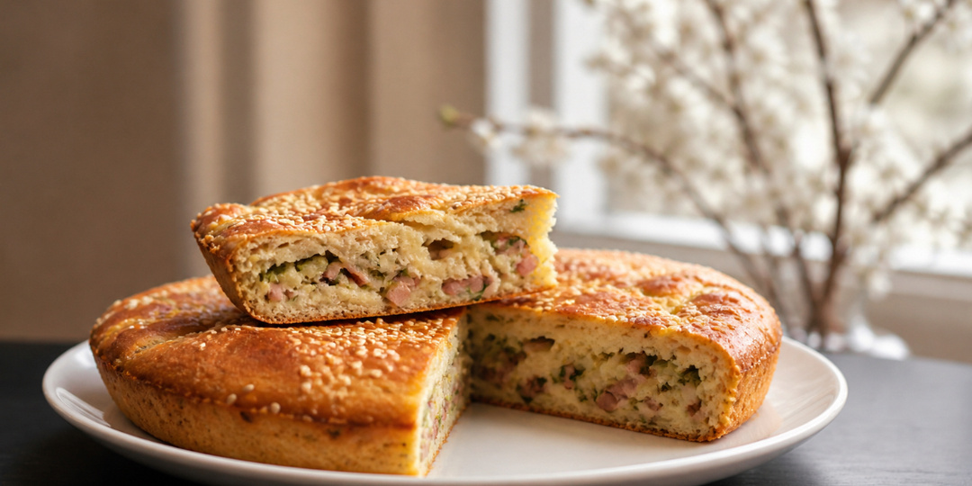 Заливной пирог с капустой и ветчиной
