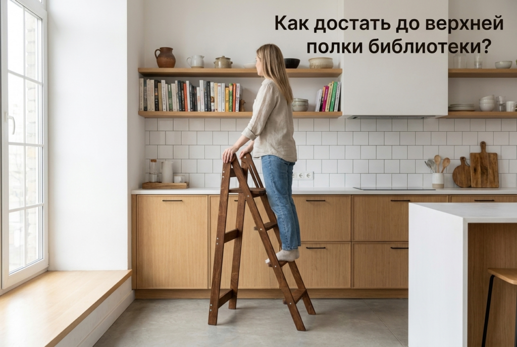    Пример эффективного использования пространства для хранения книг под самый потолок. ecomebel