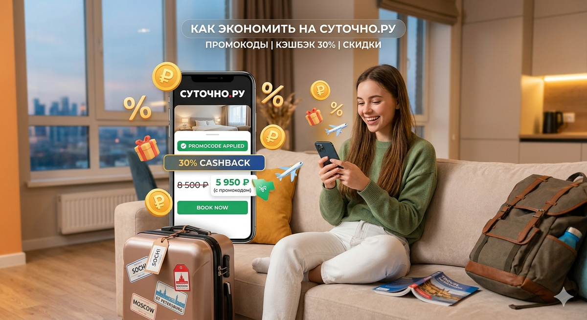 Экономия на бронировании отелей и апартаментов: кэшбэк, акции и промокоды Суточно.ру.