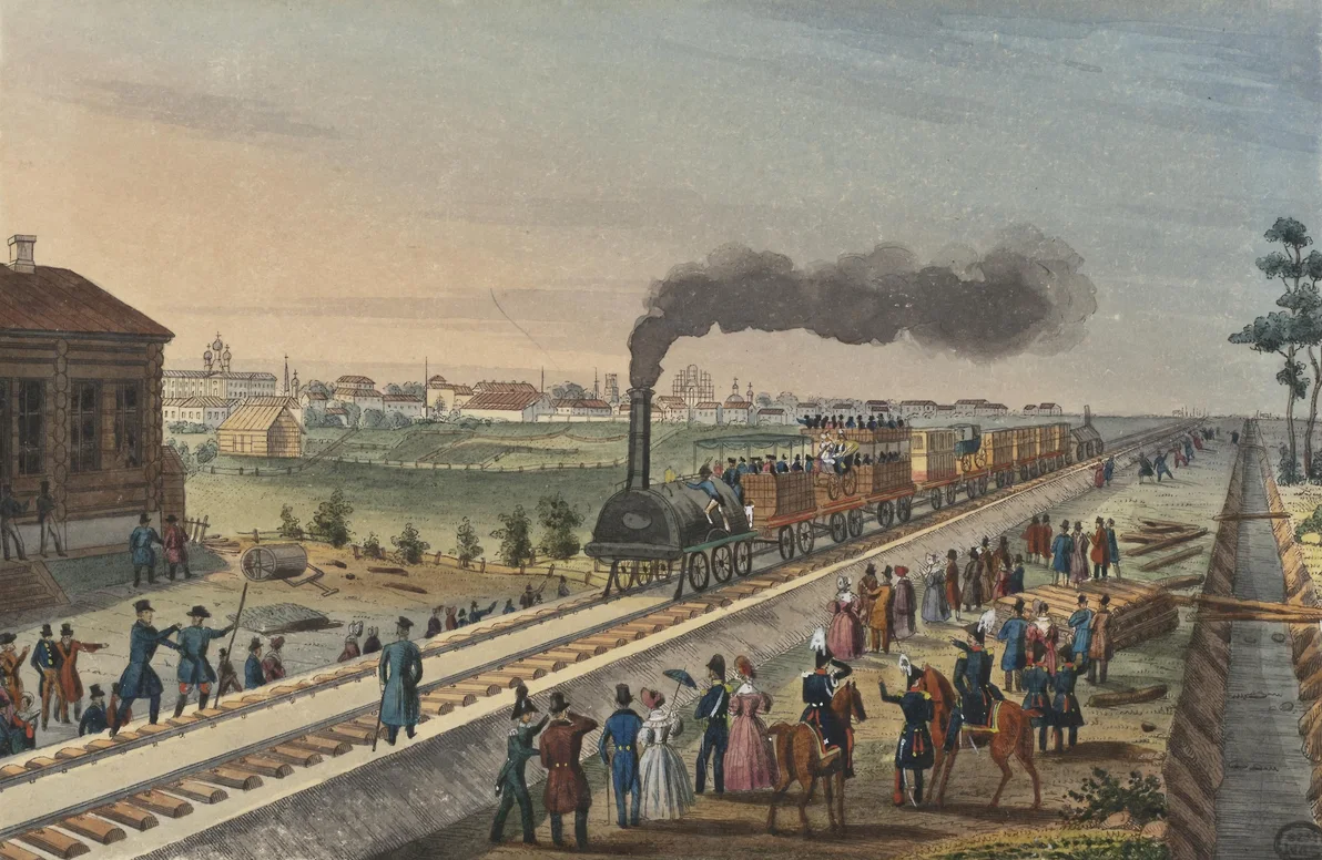 Царскосельская железная дорога. Раскрашенная литография. 1837