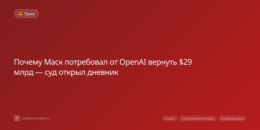 Почему Маск потребовал от OpenAI вернуть $29 млрд — суд открыл дневник