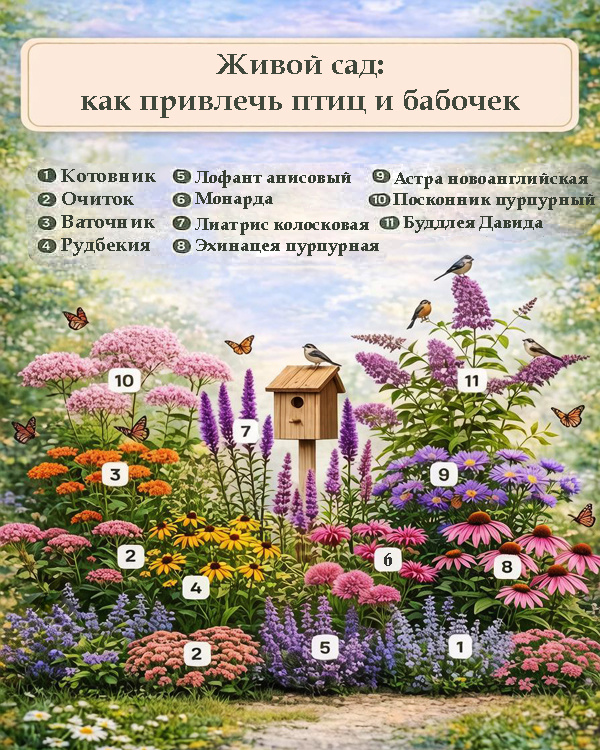 Клумба для птиц и бабочек с минимальным уходом