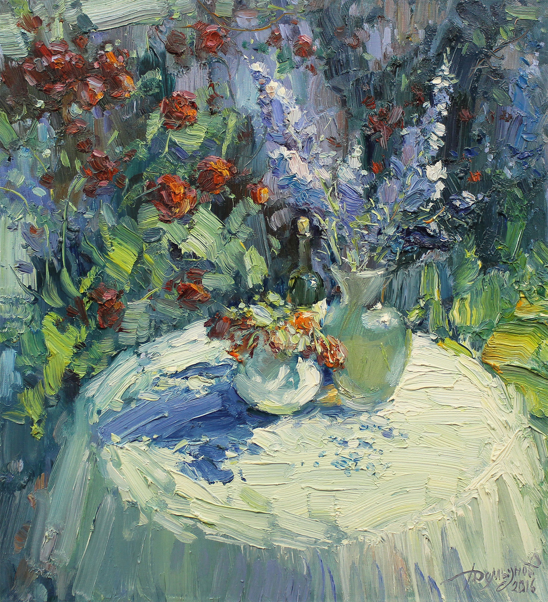 «Розы в голубом», холст, масло, 55 x 50 см, 2016 г.