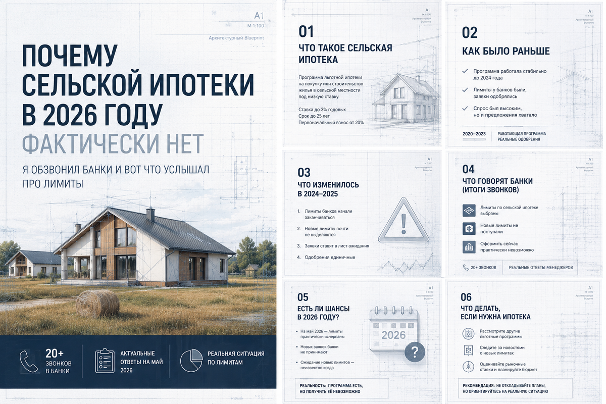 Весной 2026 года мне начали массово писать читатели: «Почему сельскую ипотеку больше нигде не одобряют?» Я связался с банками, ипотечными менеджерами и подрядчиками и выяснил главную причину — программа формально работает, но деньги на неё у многих банков закончились.