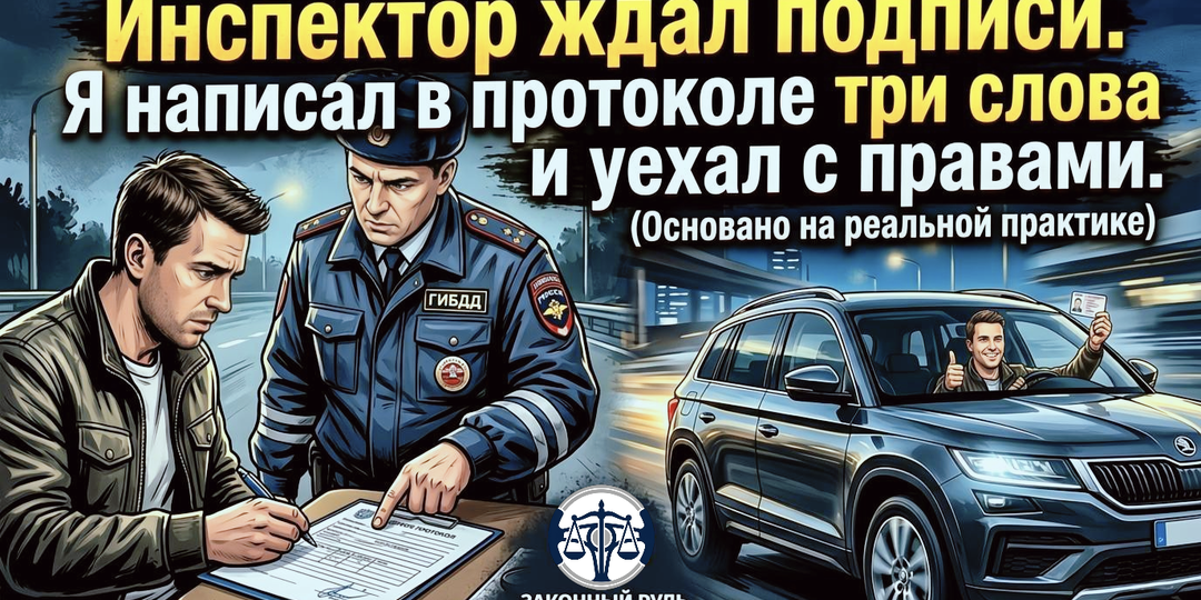 Инспектор ждал подписи. Я написал в протоколе три слова и уехал с правами