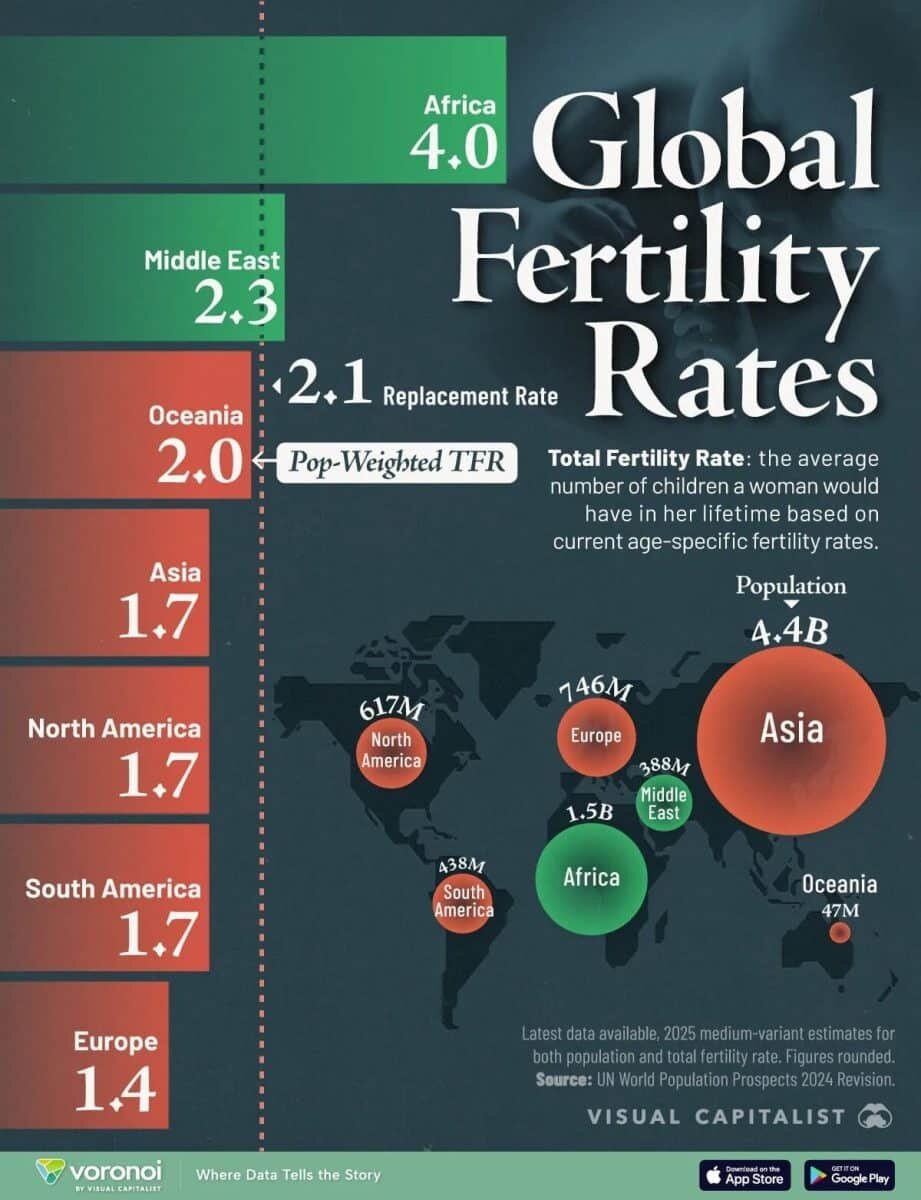    Инфографика: распределение рождаемости по регионам / © Visual Capitalist