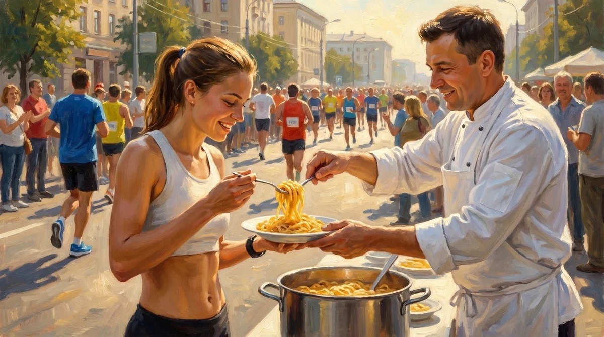 Классическую Pasta Party «после» марафона обычно не делают — её проводят накануне для загрузки энергией. Однако после финиша еда не менее важна, и паста всё равно остается отличным выбором.