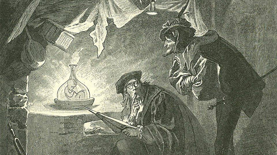     Франц Ксавьер Симм. Мефистофель и Вагнер. Гомункул в колбе. 1899