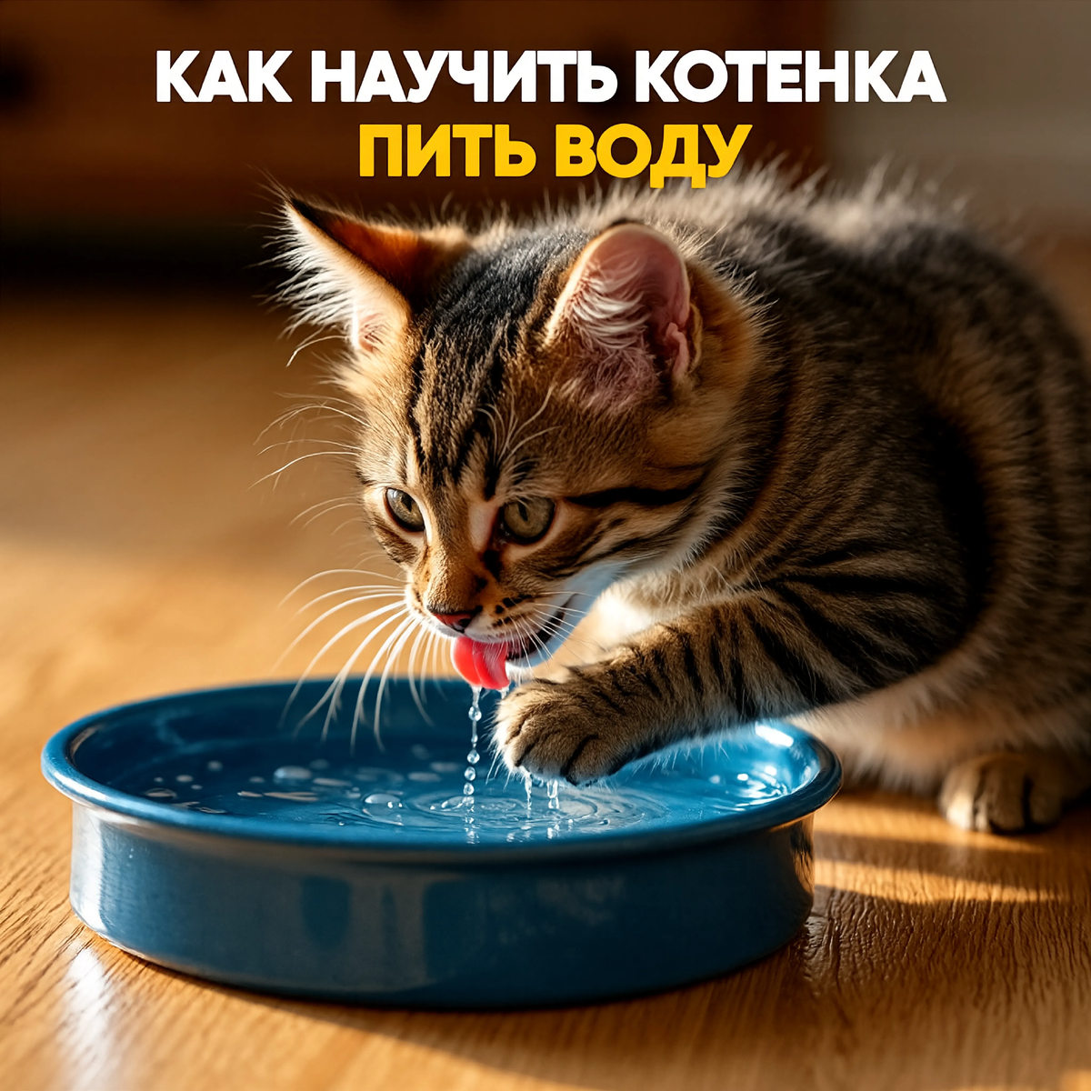 Как научить котенка лакать воду.