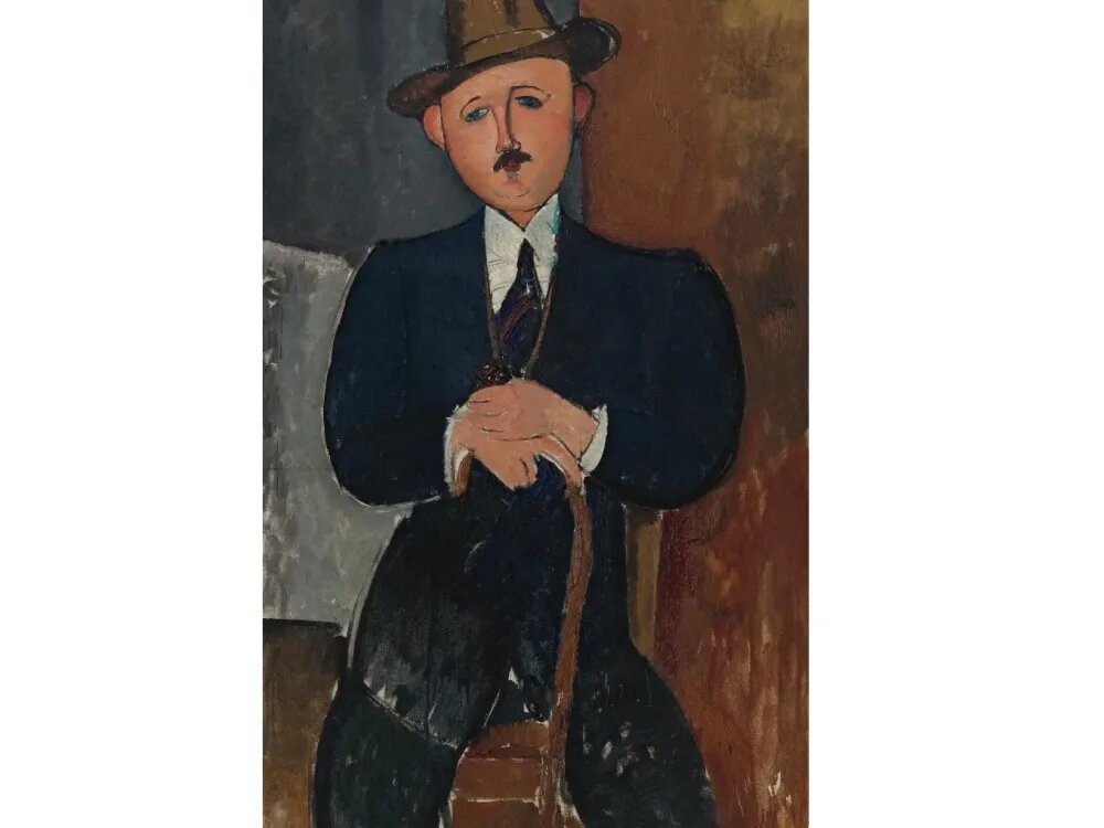Амедео Модильяни  «Сидящий мужчина с тростью», 1918 год (Seated Man with a Cane)