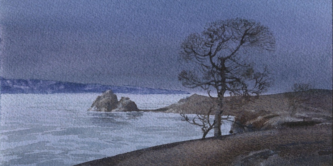 20260427 Пейзажный мотив с Шаманкой / Baikal Landscape / 19x27 / Watercolor