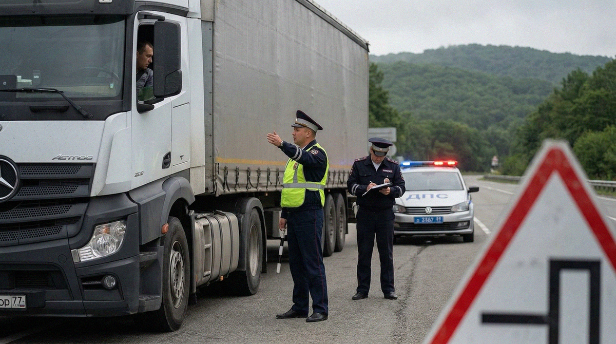    Грузовик участвует в рейде в Приморье: проверки ГИБДД помогают сделать дороги безопаснее.