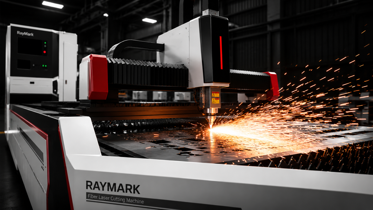 Волоконный станок лазерной резки Raymark в работе. Скорость реза — до 50 м/мин при 12 кВт.