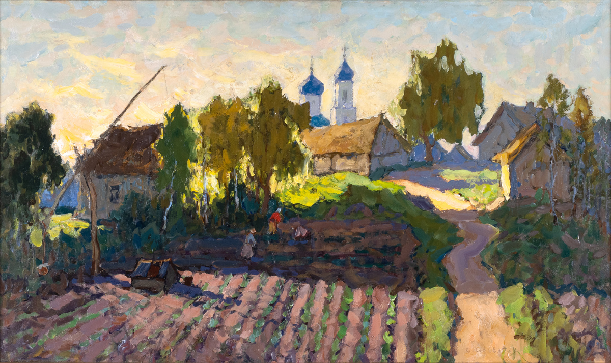 Константин Горбатов. Деревенский пейзаж с полем и церковью. 1930-е © Музей «Новый Иерусалим»

