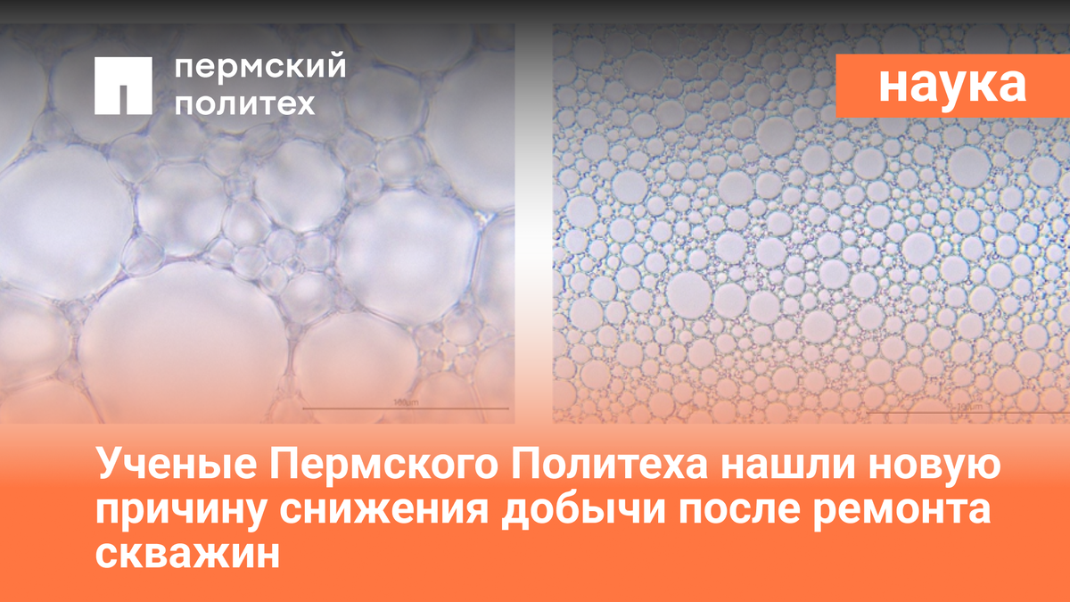 Фото: пресс-служба ПНИПУ. Микрофотографии обратных эмульсий с концентрацией эмульгатора 0,1% и 2,5%