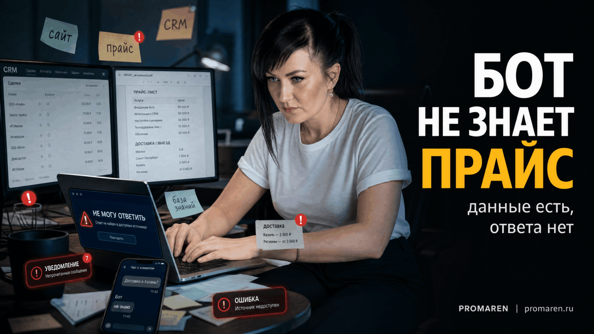    Бот не отвечает, хотя прайс уже есть в CRM и PDF | Марина Погодина, PROMAREN Марина Погодина