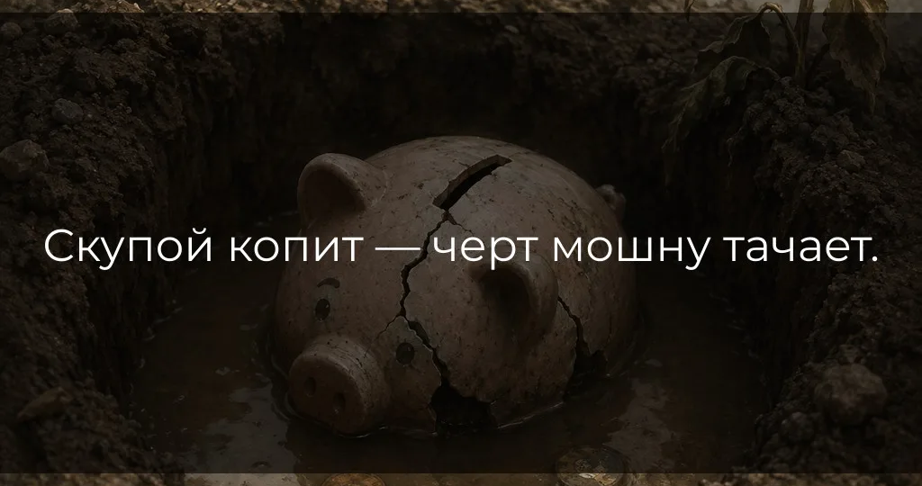 Скупой копит — черт мошну тачает