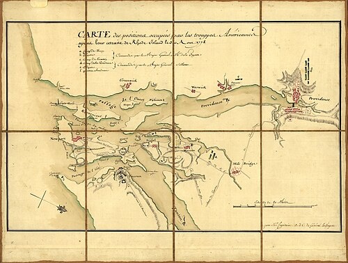 Карта 1778 года французской армии, на которой нанесено расположение войск Лафайета и Салливана 