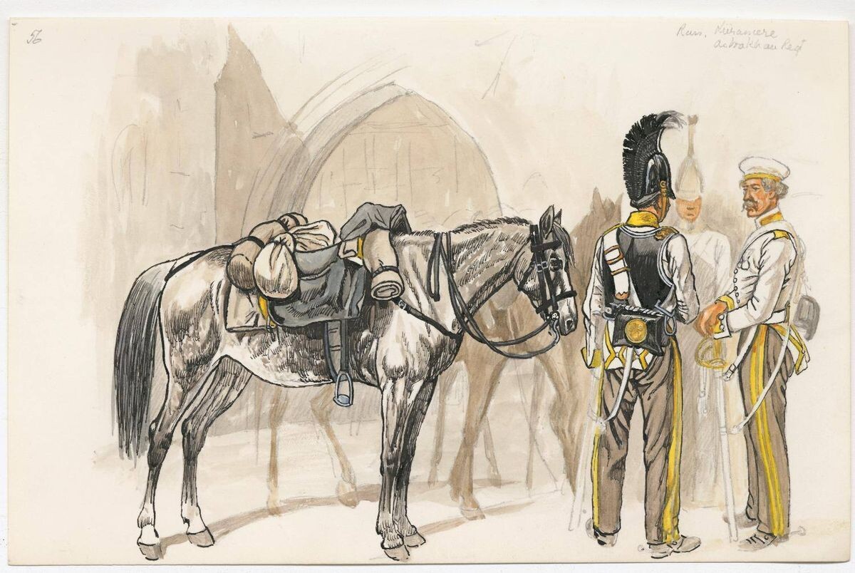 Russia Cuirassiers "Astrakhan" Regt. - 1815. Ссылка: https://fr.pinterest.com/pin/212091463680932126/ Кирасирский «Астраханский» полк, Россия, 1815 год. К сожалению, автор рисунка не указан был. Для справки: 12.10.1811 — генерал-майором Бороздиным 2-м в м. Усвяты Велижского уезда Витебской губернии из офицеров и нижних чинов, отделённых от лейб-кирасирского Его Величества, лейб-кирасирского Её Величества, Екатеринославского кирасирского, Рижского, Казанского, Ямбургского, Нежинского, Псковского, Московского, Финляндского и Митавского драгунских, Гродненского, Елисаветградского и Изюмского гусарских полков сформирован Астраханский кирасирский полк в составе 5-ти эскадронов (ПСЗ, XXXI, 24808). Ссылка: https://ru.wikipedia.org/wiki/Астраханский_8-й_драгунский_полк 12 октября 2026 года исполняется 215 лет со дня сформирования Астраханского кирасирского полка.