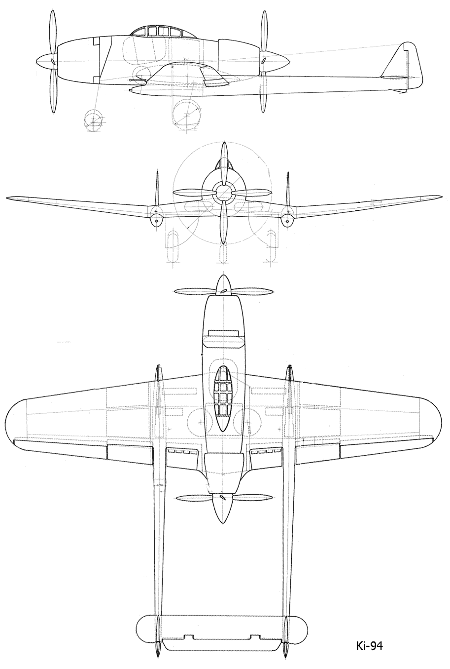 схема проекта истребителя-перехватчика Tachikawa Ki-94 I. Чертеж airpages.ru