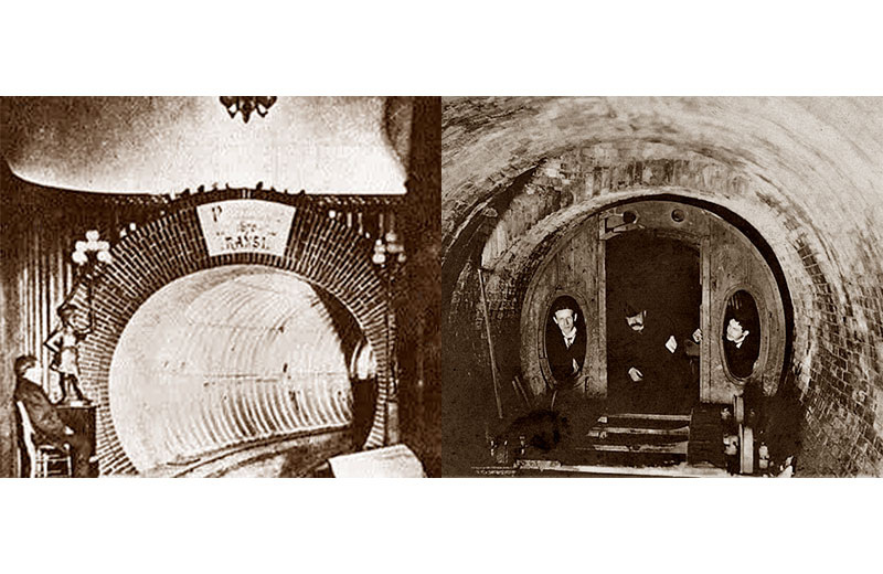 Мужчины, сфотографированные в пневматическом тоннеле Бич, 1899 год. Географический архив.