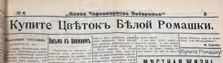 газета ‘Новое Черноморское побережье’ номер 4 за 1915 год