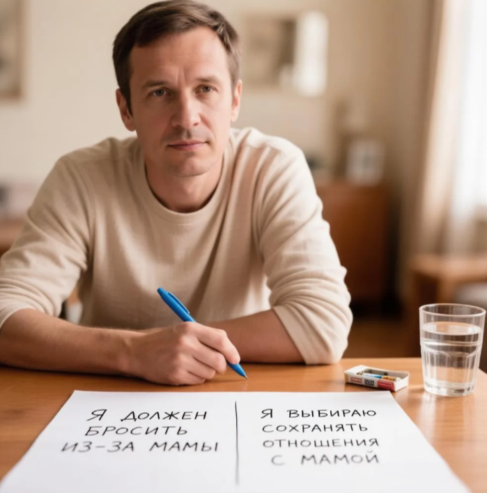 Друзья, в прошлый раз мы начали разговор о том, как слово «должен» превращает отказ от курения в тяжёлую повинность, провоцирует внутреннее сопротивление и подтачивает веру в себя. Вы узнали, чем отличается здоровое мышление от долженствования, и познакомились с упражнением «Рефрейминг долженствования»  — техникой замены жёстких правил на язык выбора. Сегодня мы идём дальше. 