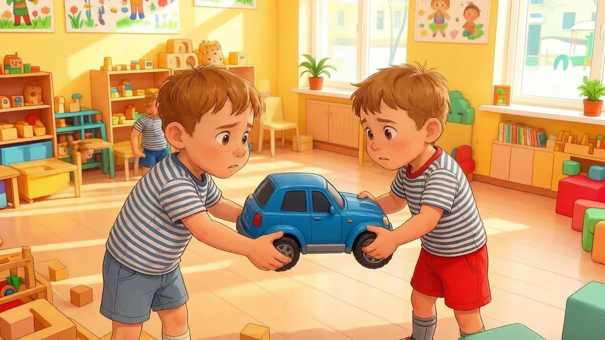 — Отдай мою машинку, я первый ее взял!