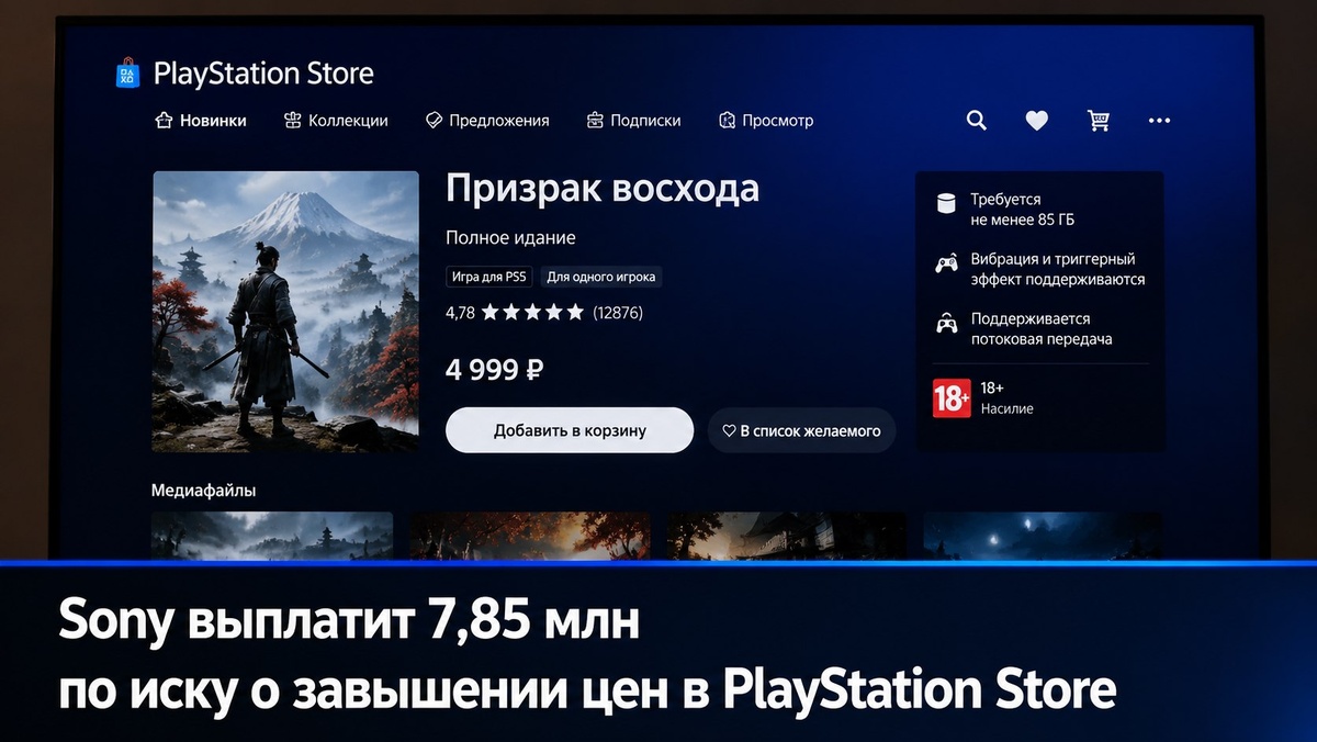 Sony выплатит 7,85 млн по иску о завышении цен в PlayStation Store