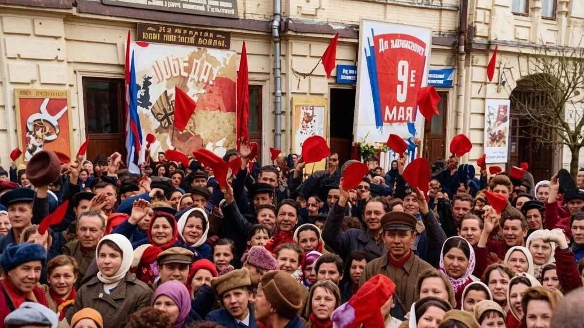    Митинг в Уфе 9 мая 1945 года   @ufarbhistory / Колорирование выполнено mkset.ru