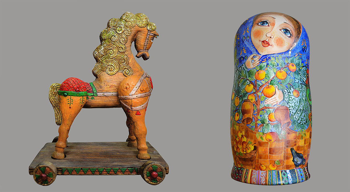 Конь, автор Н. Мартыненко. Матрёшка, автор Т. Ивашина
