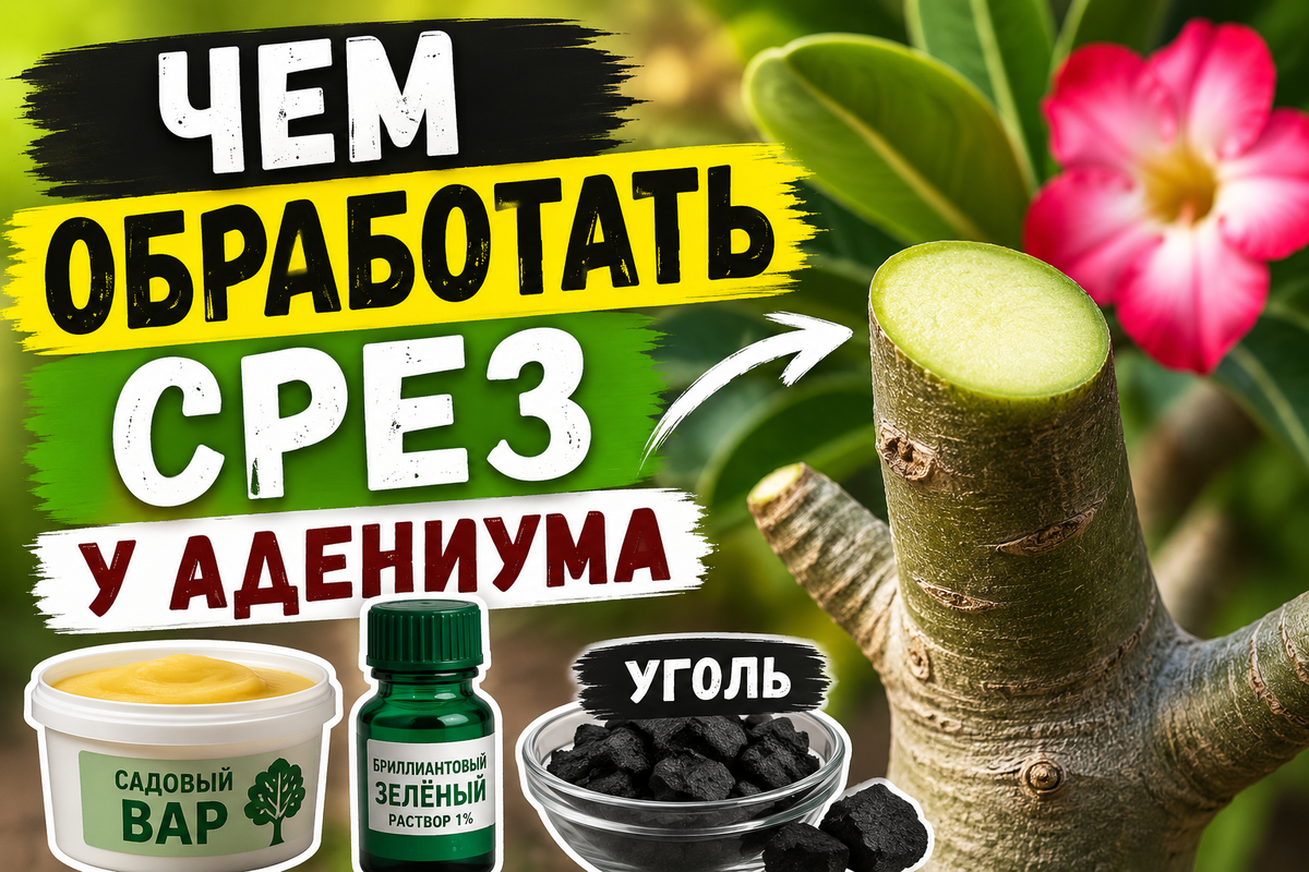 Как поступить с адениумом после обрезки? Нужно ли обрабатывать срез и если да, то чем?