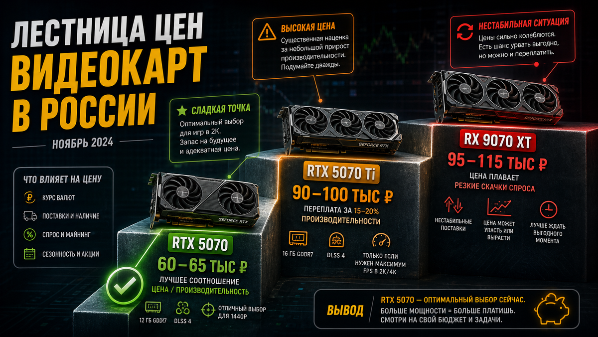 Ценовая лестница: где RTX 5070 ещё выгодна, а где уже переплата.
