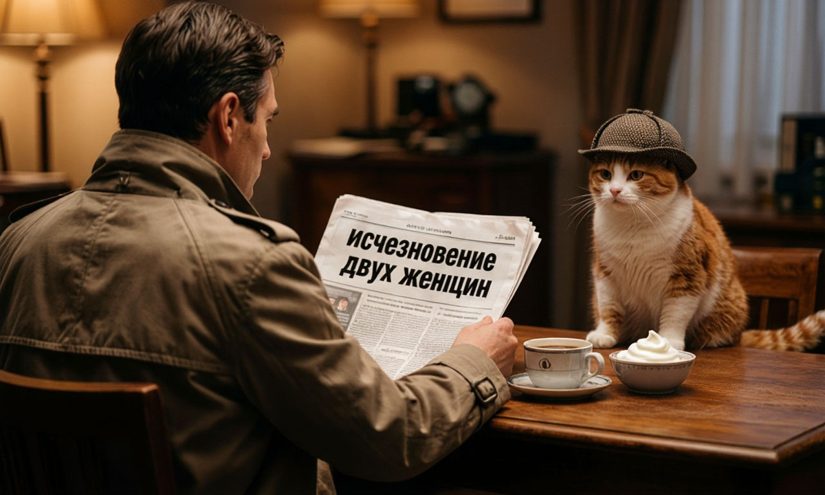 Эдвард читает газету, а Марс рядом наблюдает