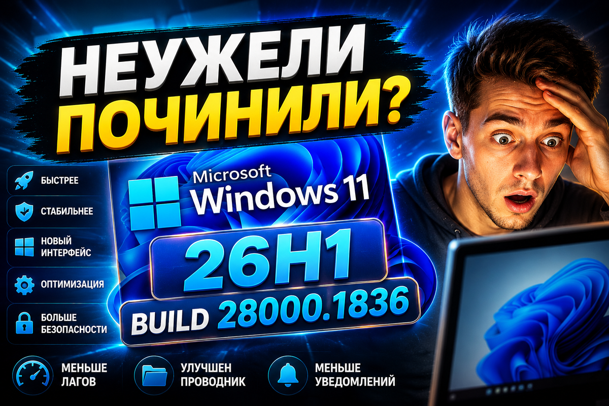 Windows 11 26H1 build 28000.1836, превьюха вам в ленту