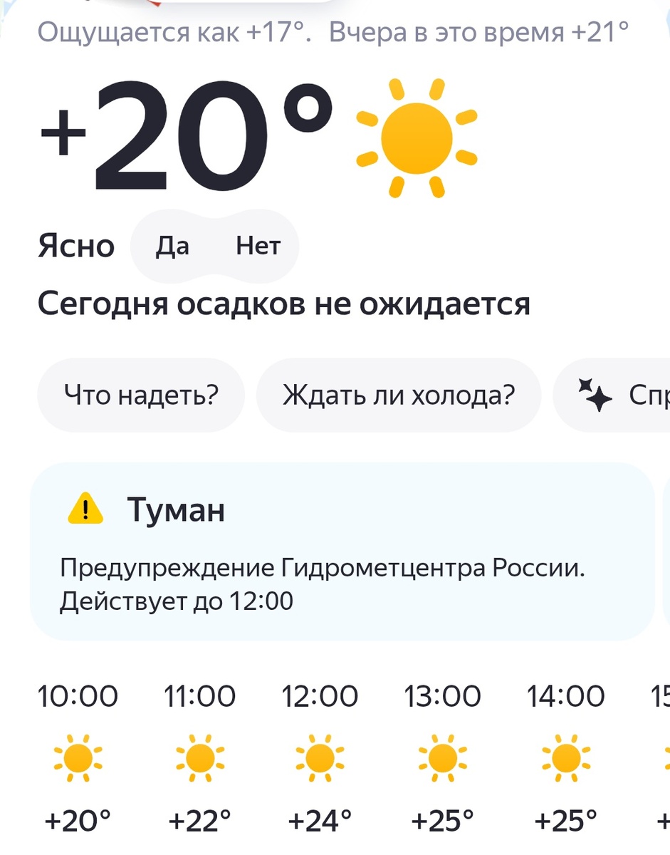 Утром еще терпимо, днем жара! Скрин прогноза погоды