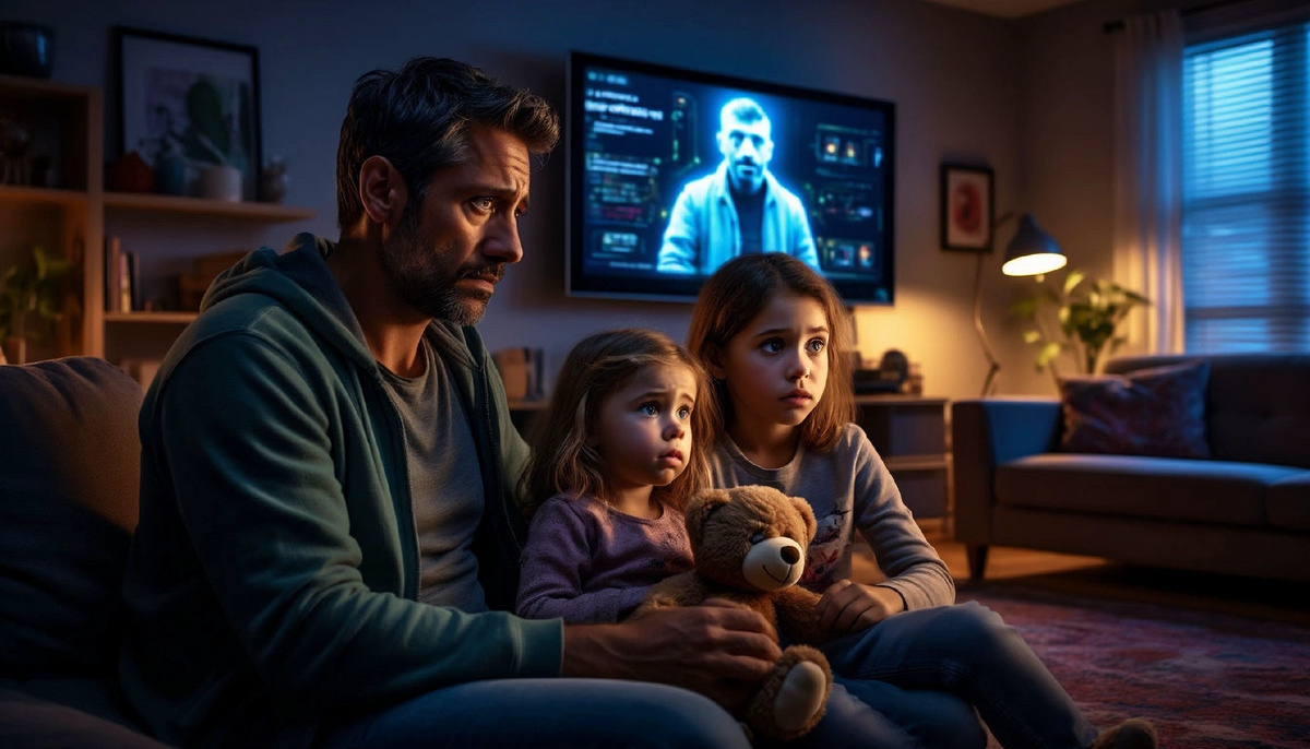 Семья С. видит первое сообщение от системы «SafeHome».