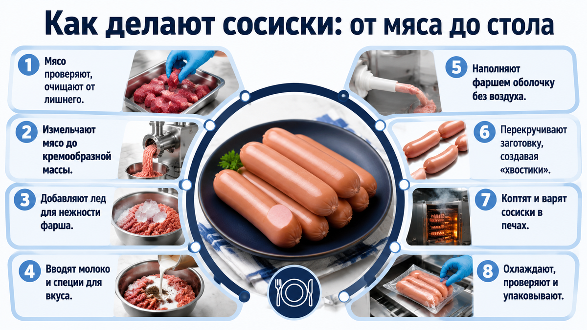 Как делают сосиски: от мяса до стола  📷
